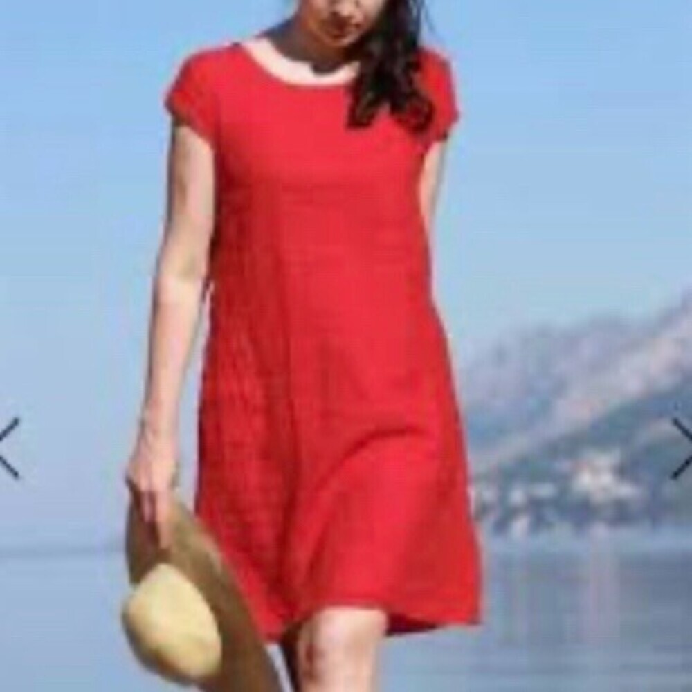 Lungo L’Arno Dress Womens Size L Shift Midi Cap Sleeve Side Pockets